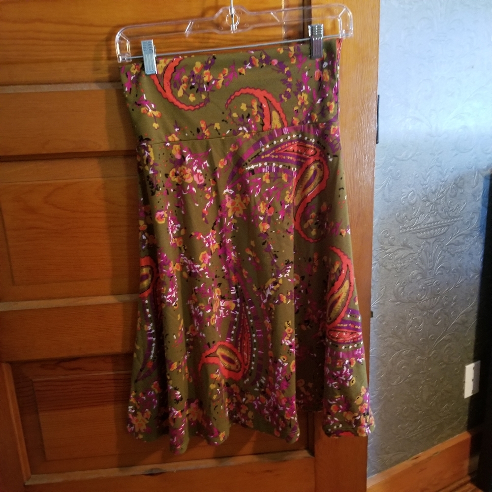 LuLaRoe Azure.  Olive green with red and pink.  S